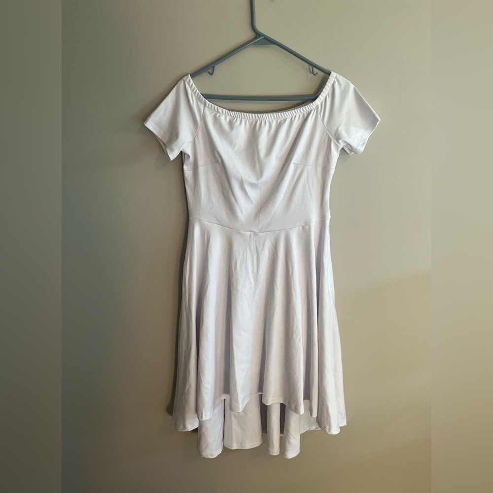 CUQY white off the shoulder high low dress size large NWT